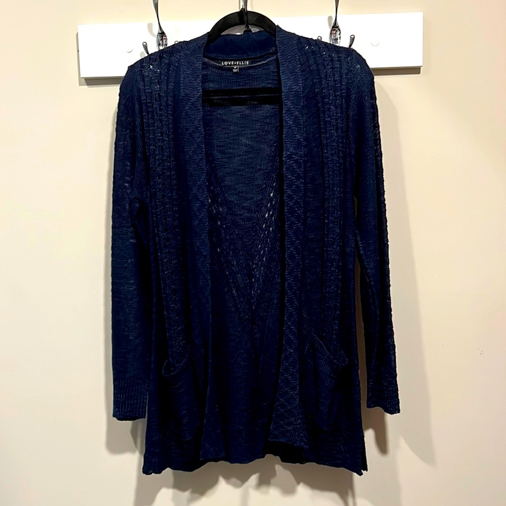 M NWOT Love Ellie Pointelle Navy Cardigan